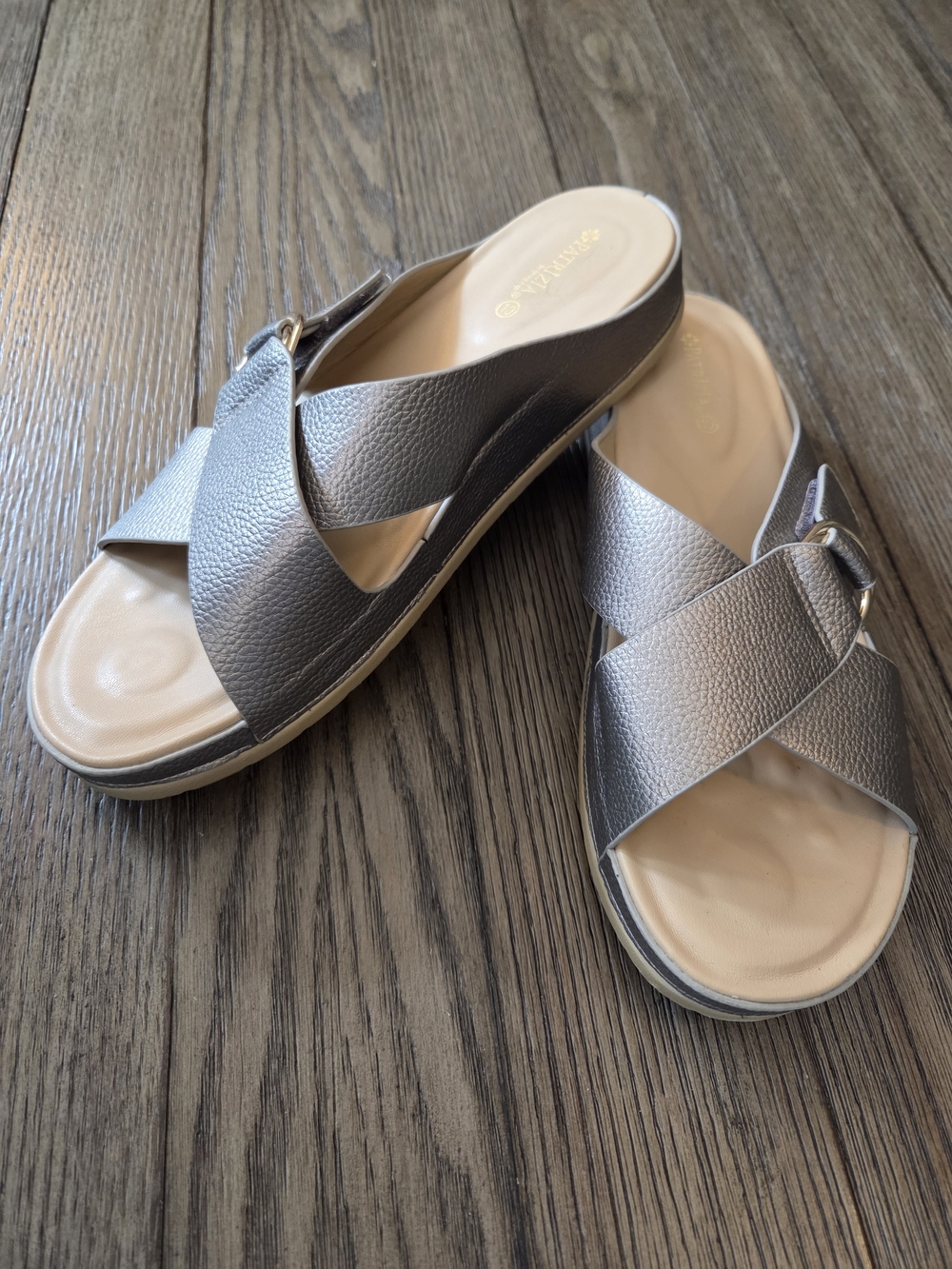 Patrizia by Spring Step Pewter Metallic Rutha Slide Sandals